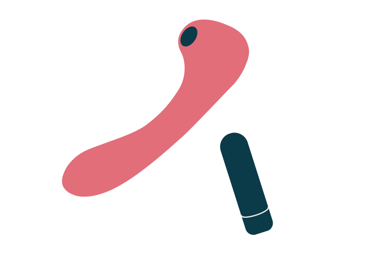 Ilustração de vibradores tipo sugador de clitóris e bullet