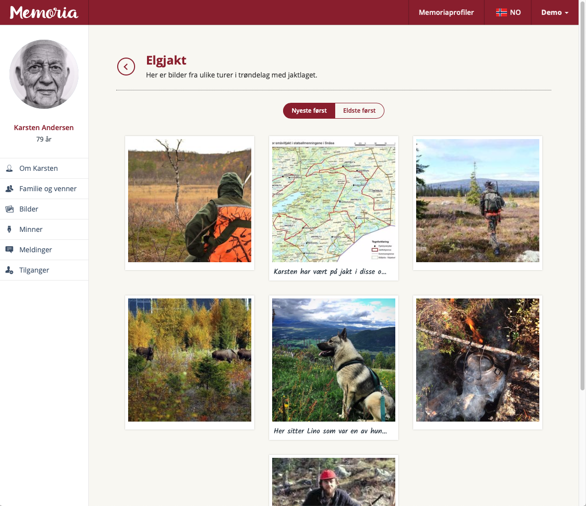 Skjermbilde av Memoria web app
