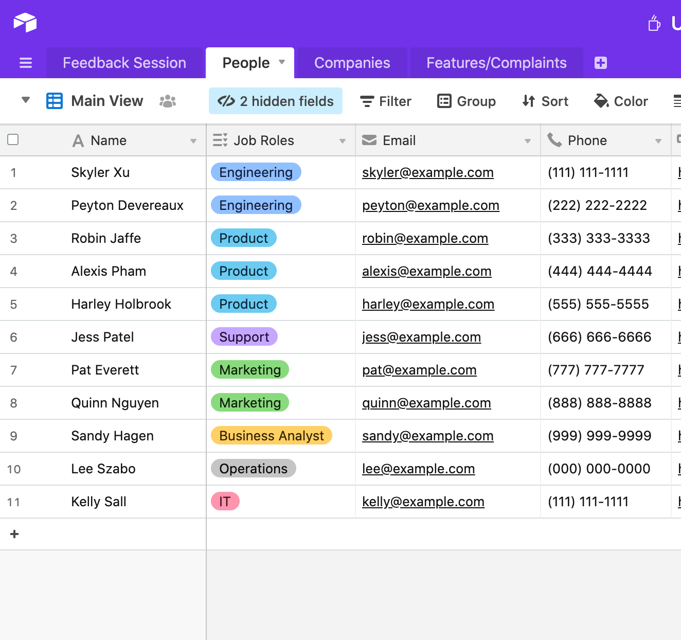 Example Airtable table