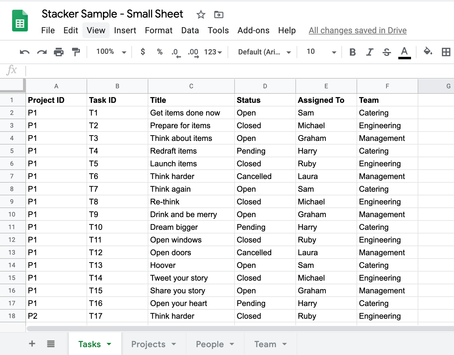Google Sheets example