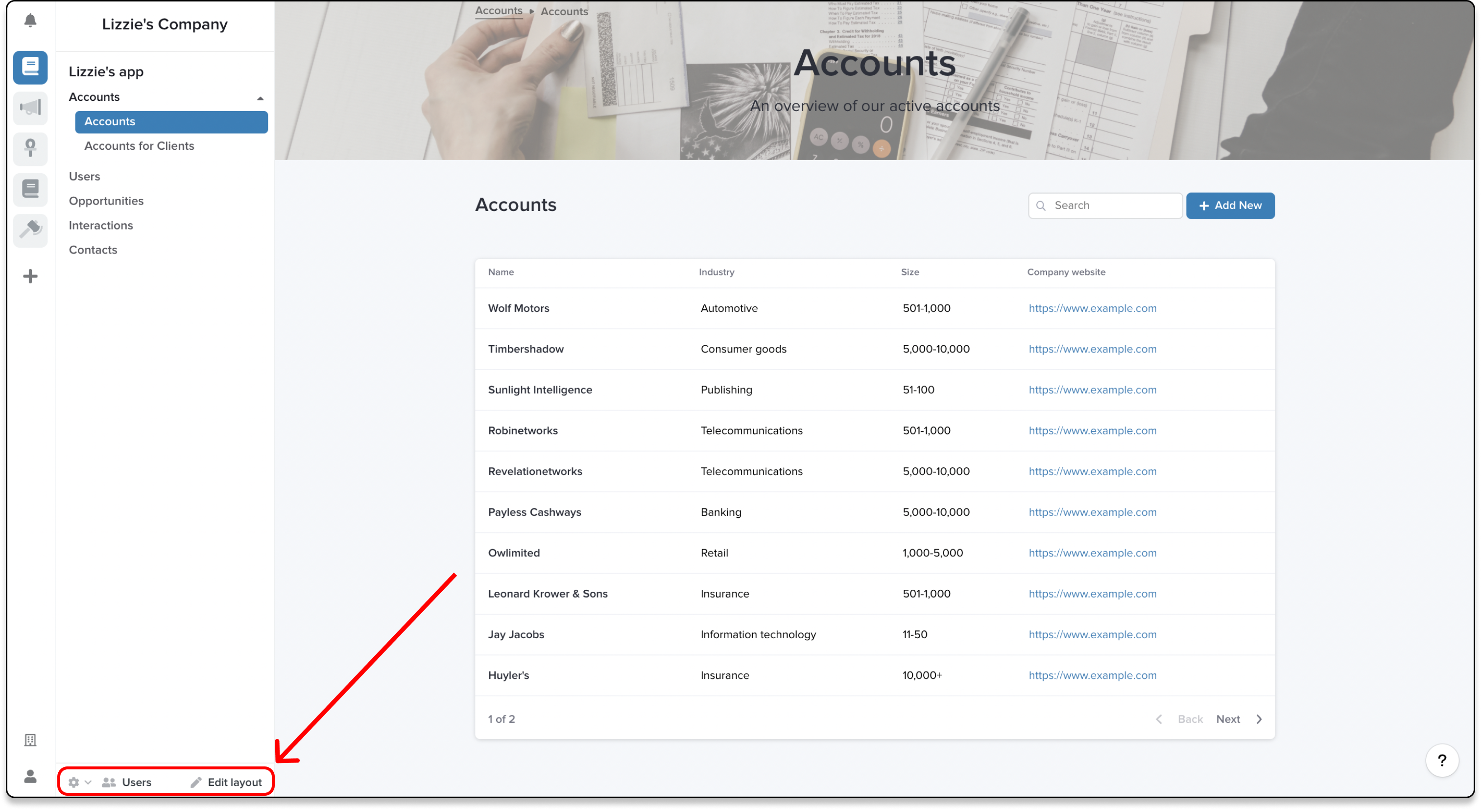 Users and Edit layout bar in Stacker