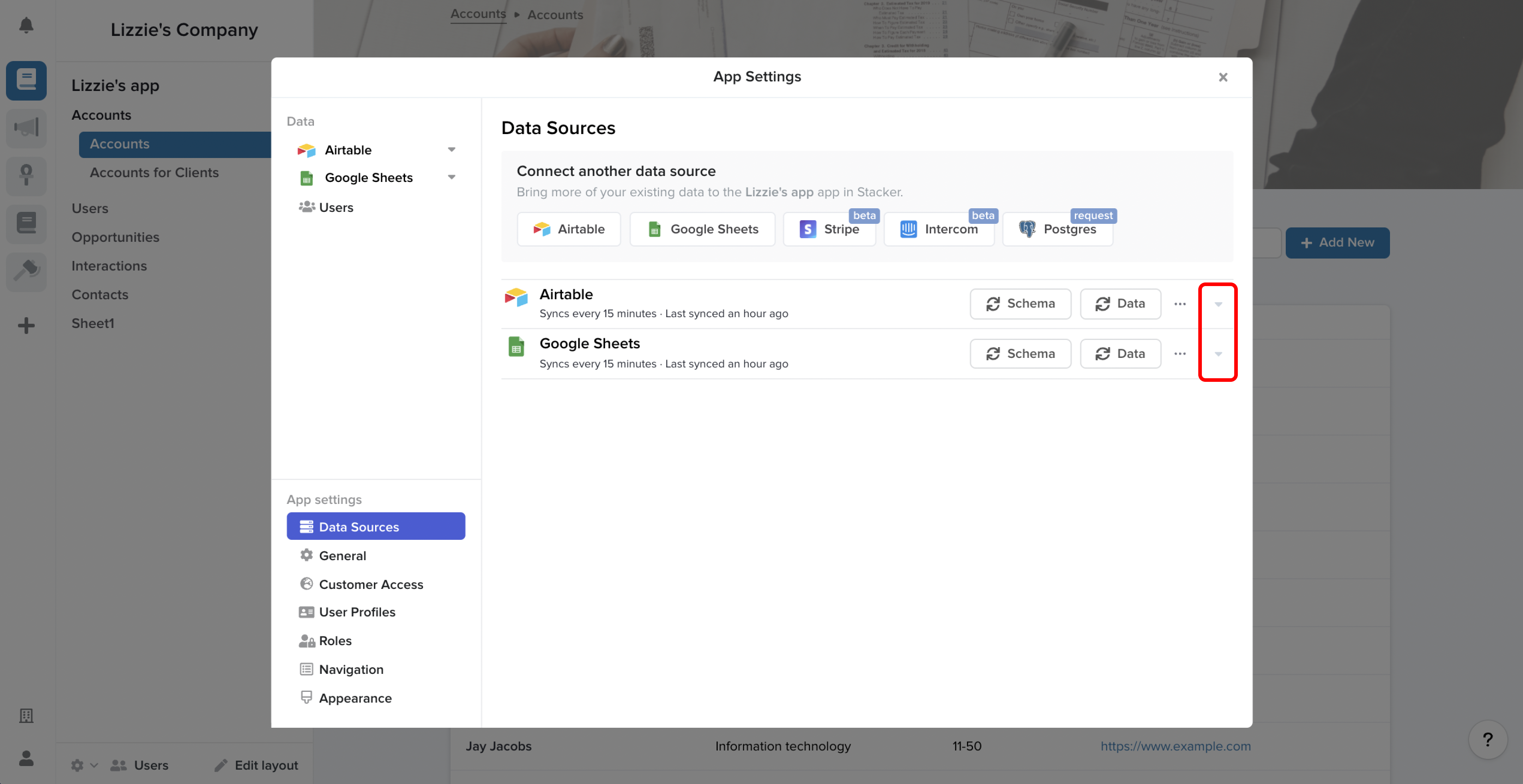 Data sources in Stacker