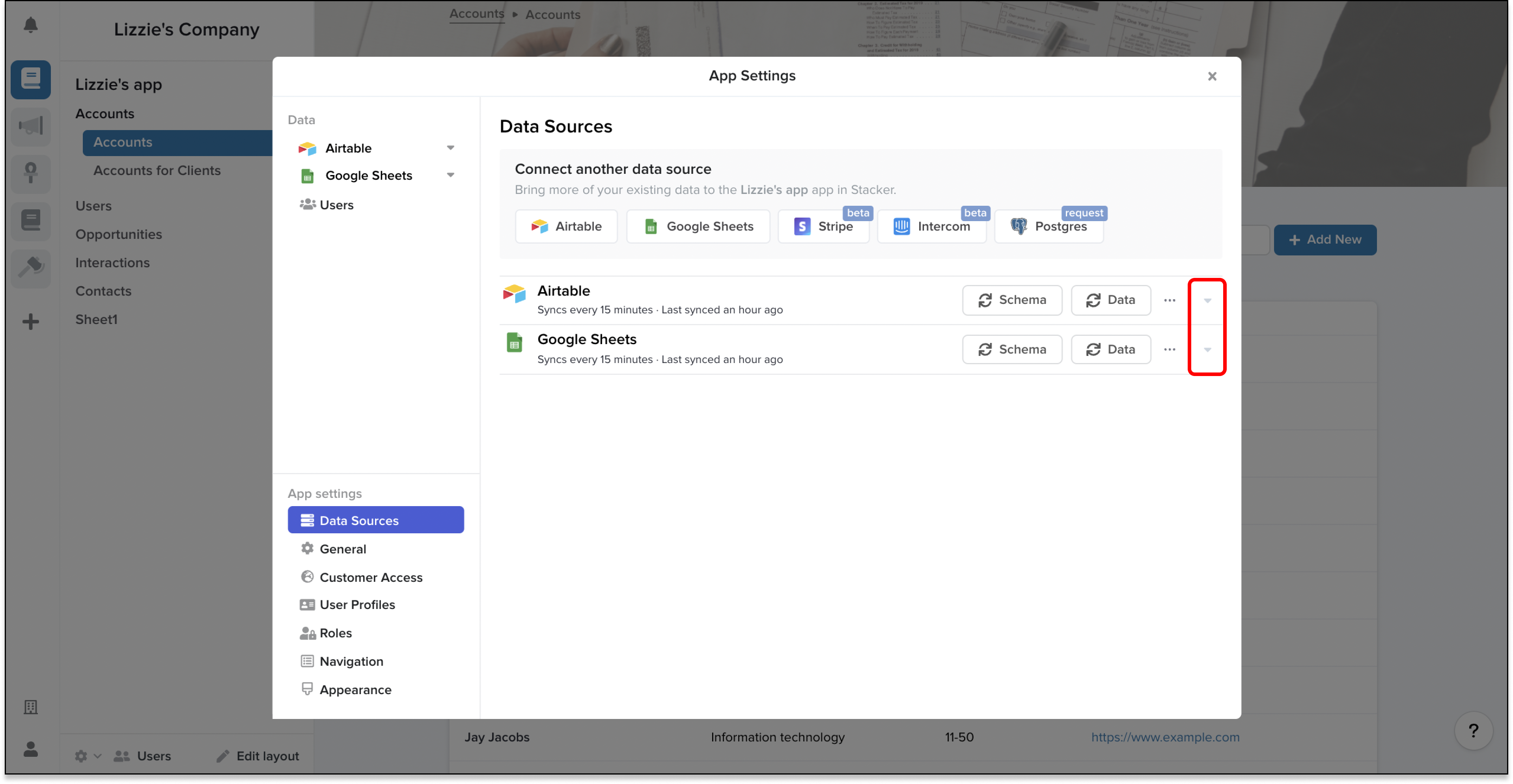 Data sources in Stacker