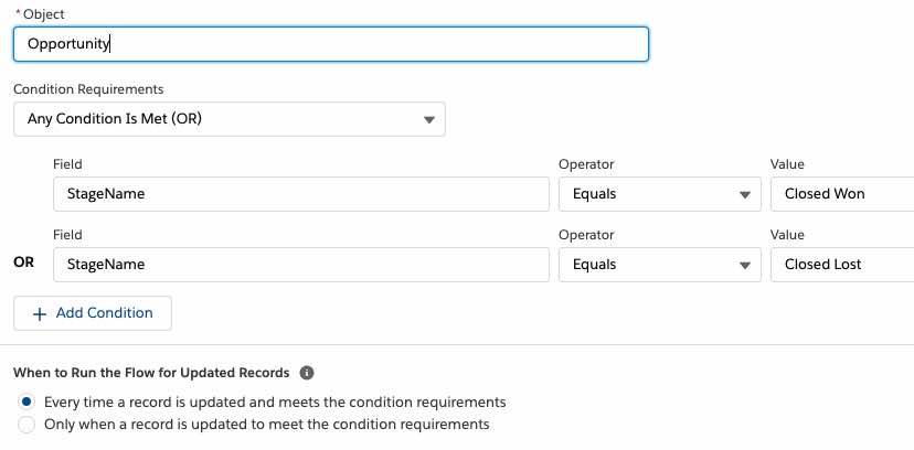 configure the object that triggers the flow