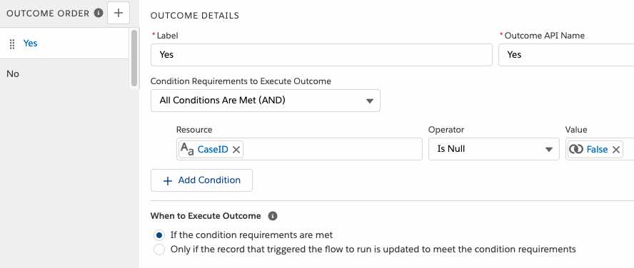 configure the decision element in the flow