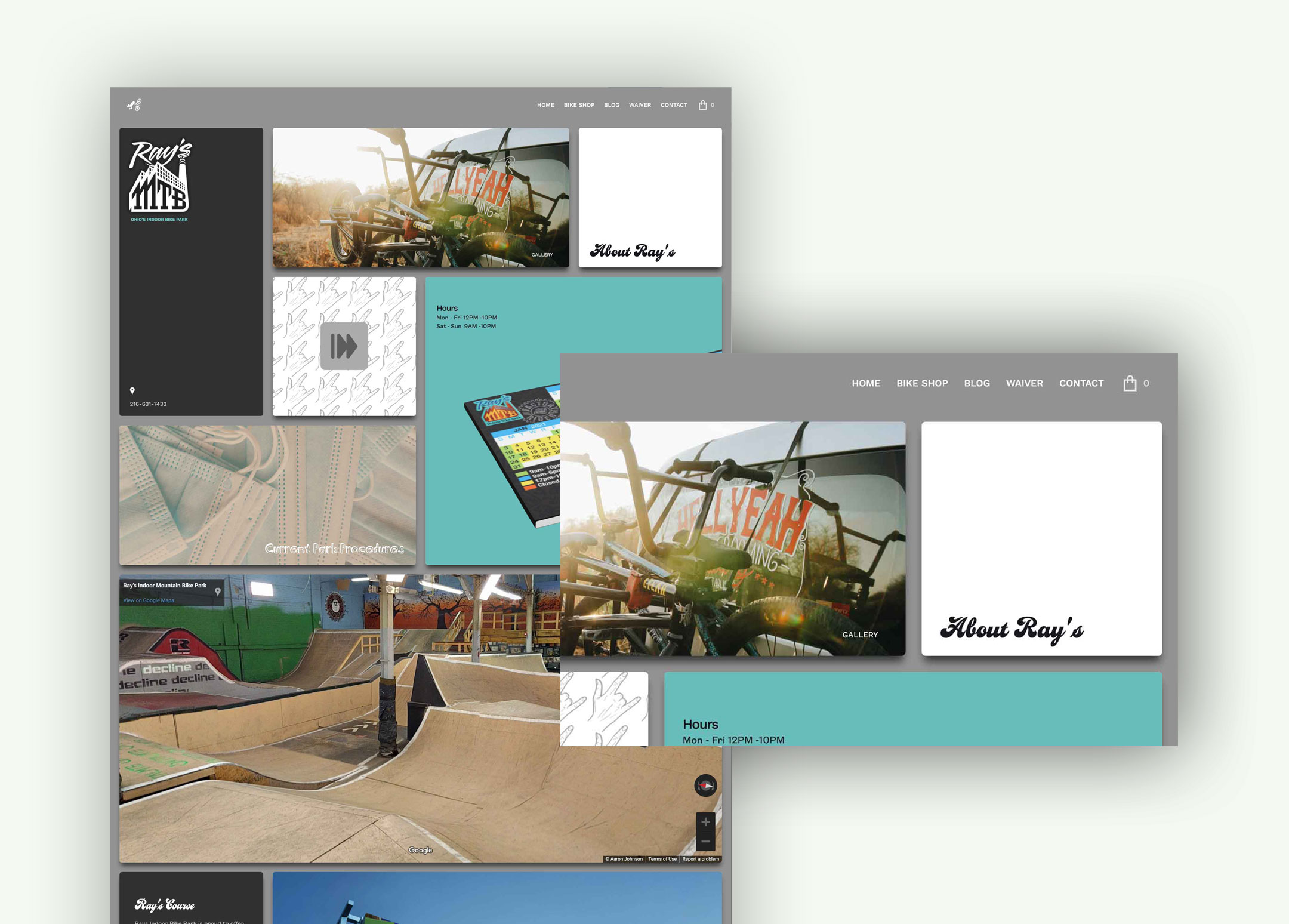 Screenshots of the revised site for Ray's