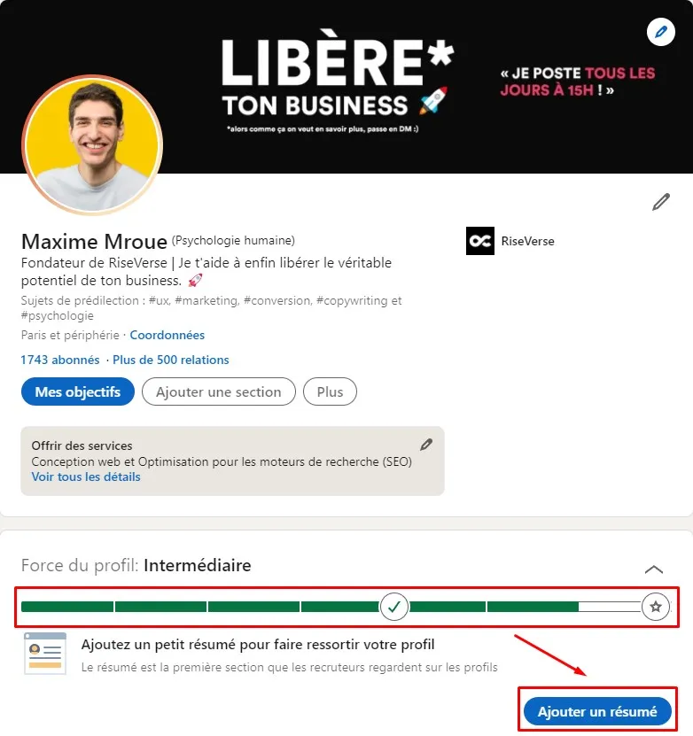 Exemple de l'effet Zeigarnik avec LinkedIn