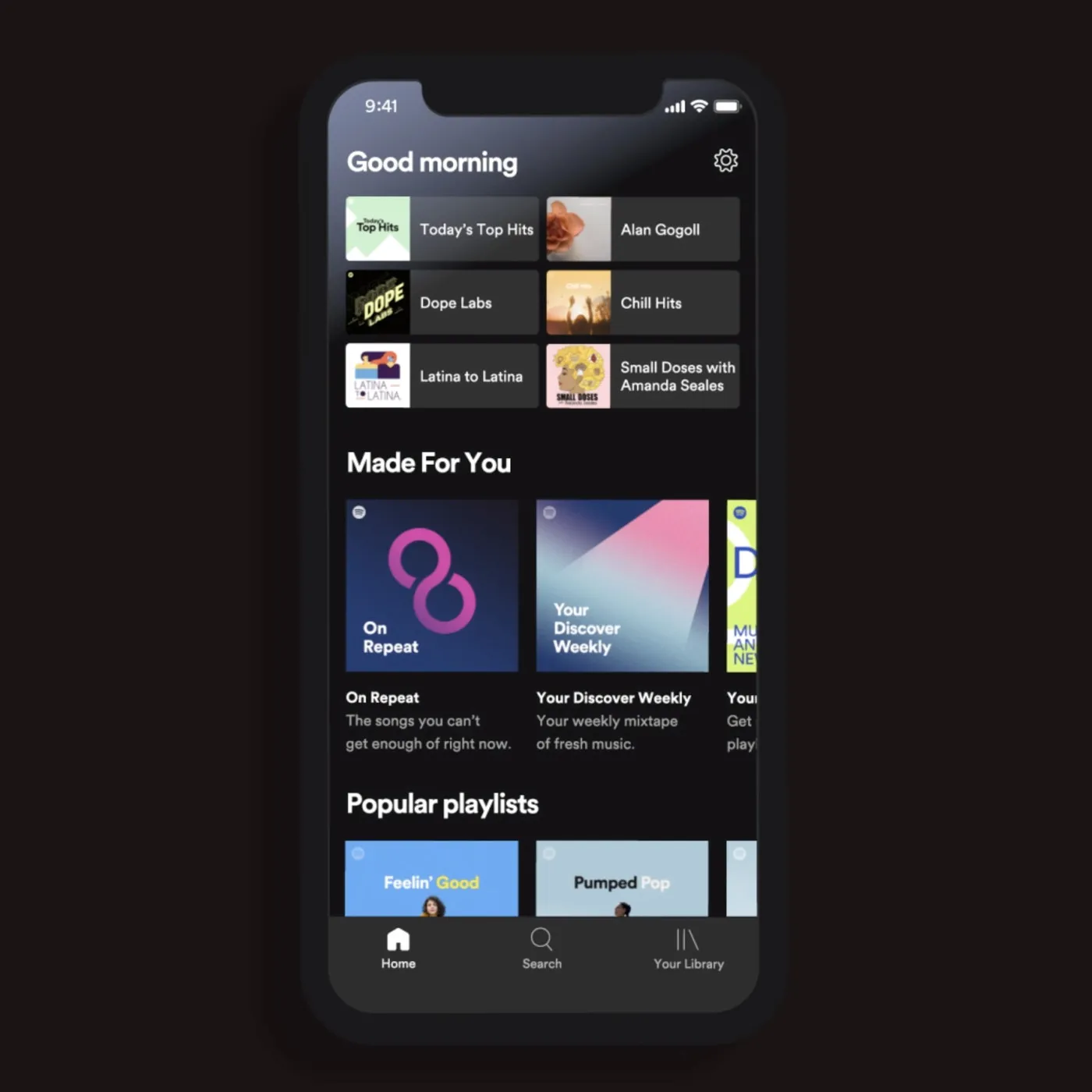 Hiérarchie visuelle exemple avec Spotify