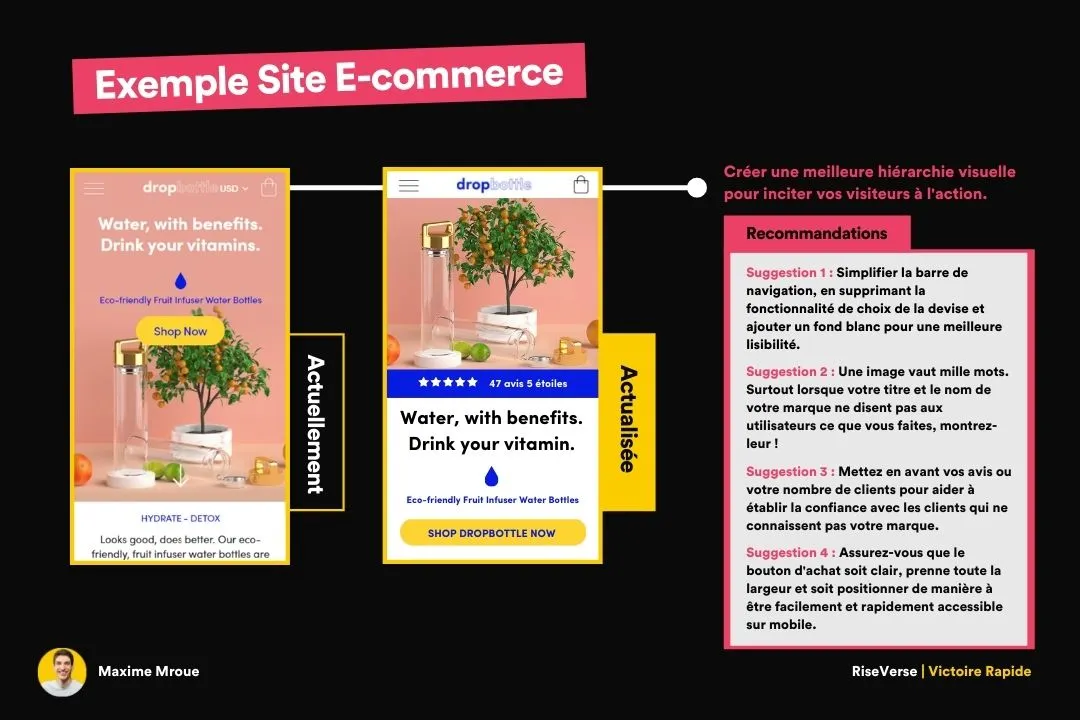 Exemple de la loi de Fitts avec la version mobile d'un site web