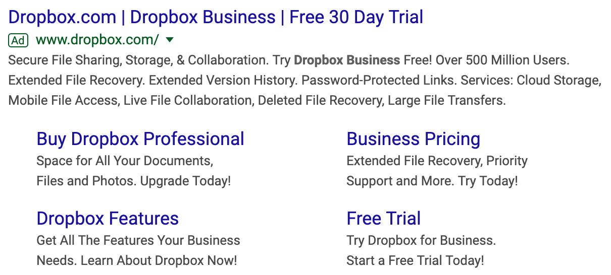 Dropbox Business Google Ad free trial