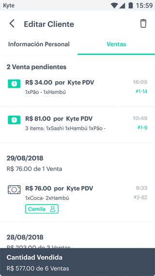 ver compras de cliente en Kyte