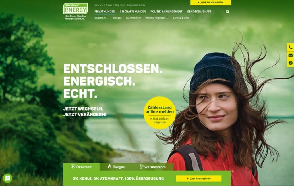 Screenshot der Website von Greenpeace Energy
