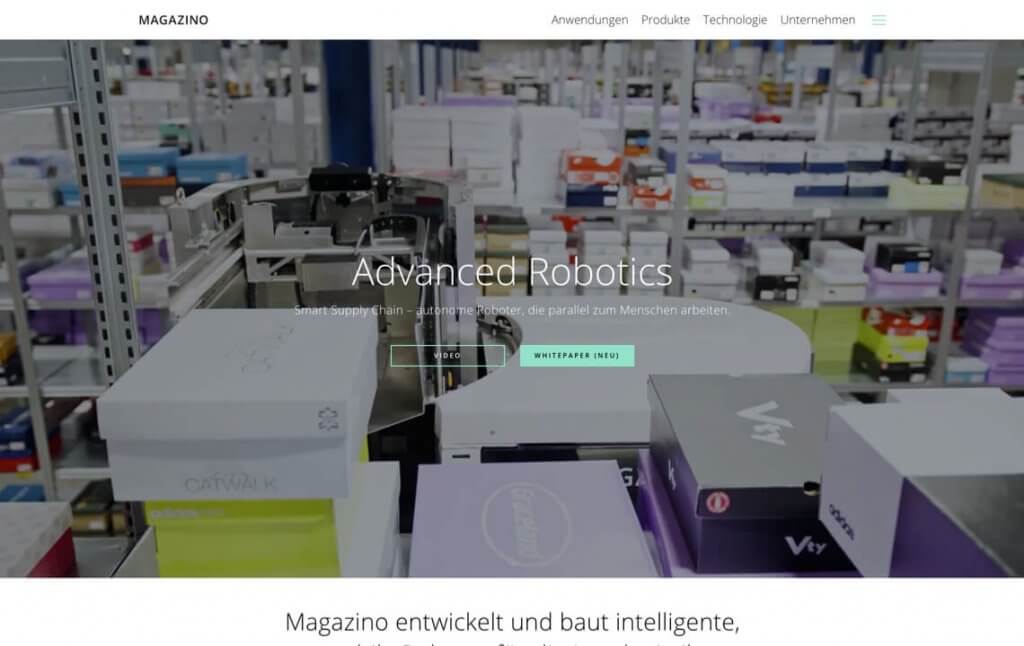 Screenshot der Unternehmenswebsite von Magazino