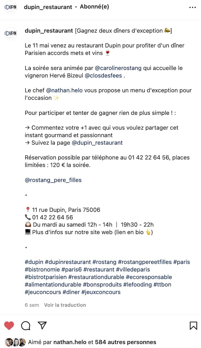 modalités concours instagram