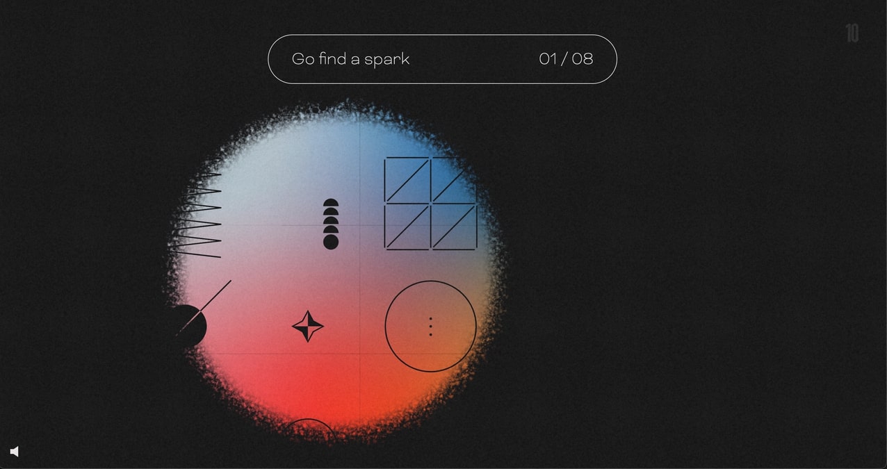 Image with a black background and text "Go find a spark 01/08" and a circle with a gradient starting with blue at the top and transitioning to red.