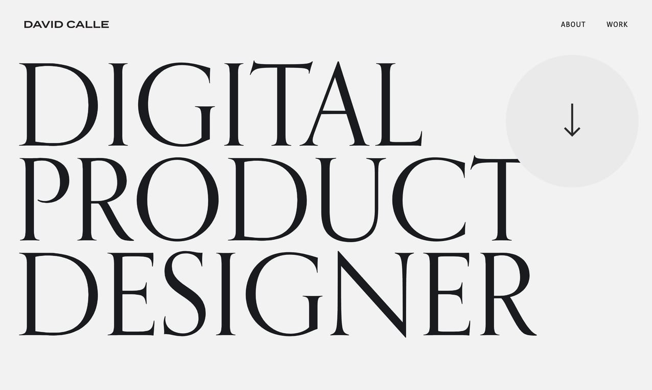 David Calle website with large text DIGITAL PRODUCT DESIGNER
