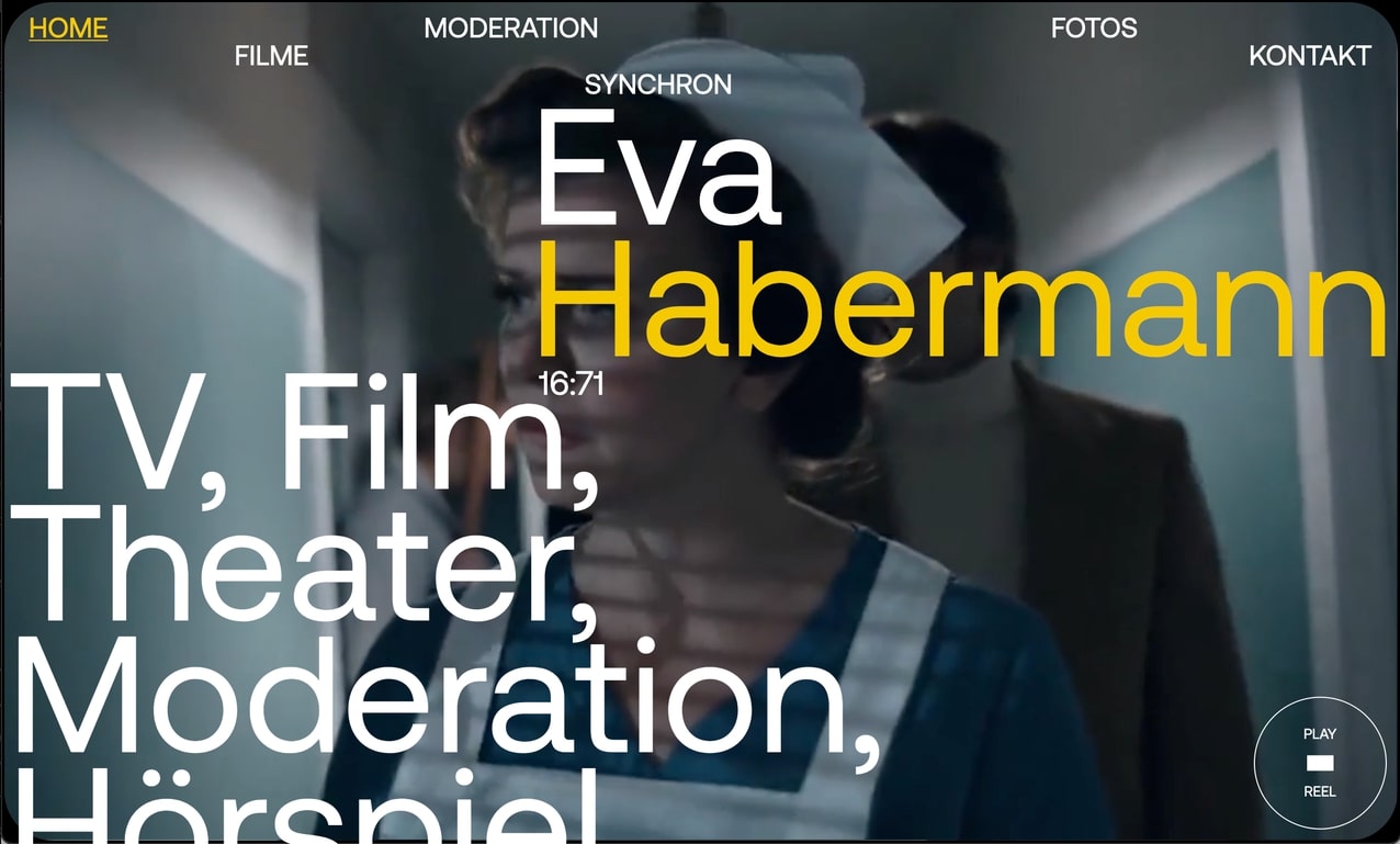 Eva Habermann website. Background photo of a woman in a light blue dress and white apron.