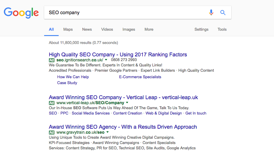 Google Results for SEO Company