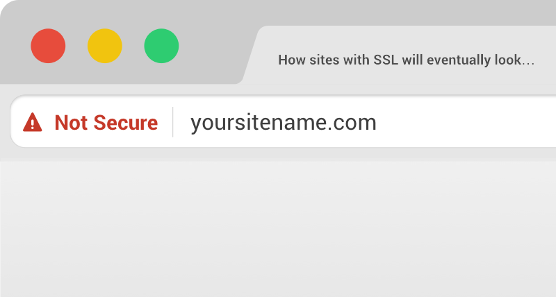 A non-SSL site in a browser marked with a red triangle