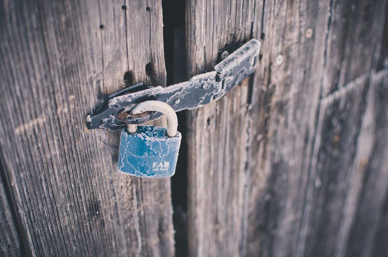 Blue rusted padlock