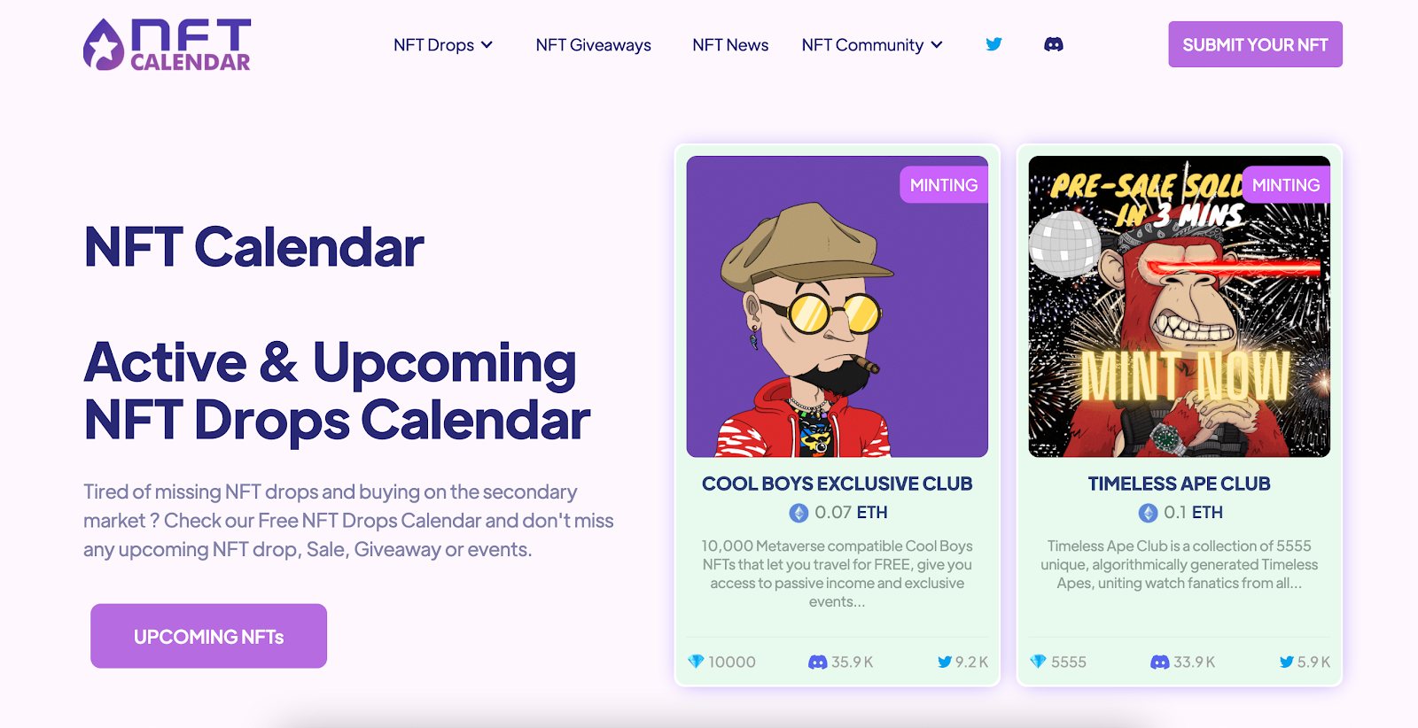 NFT Drops Calendar website