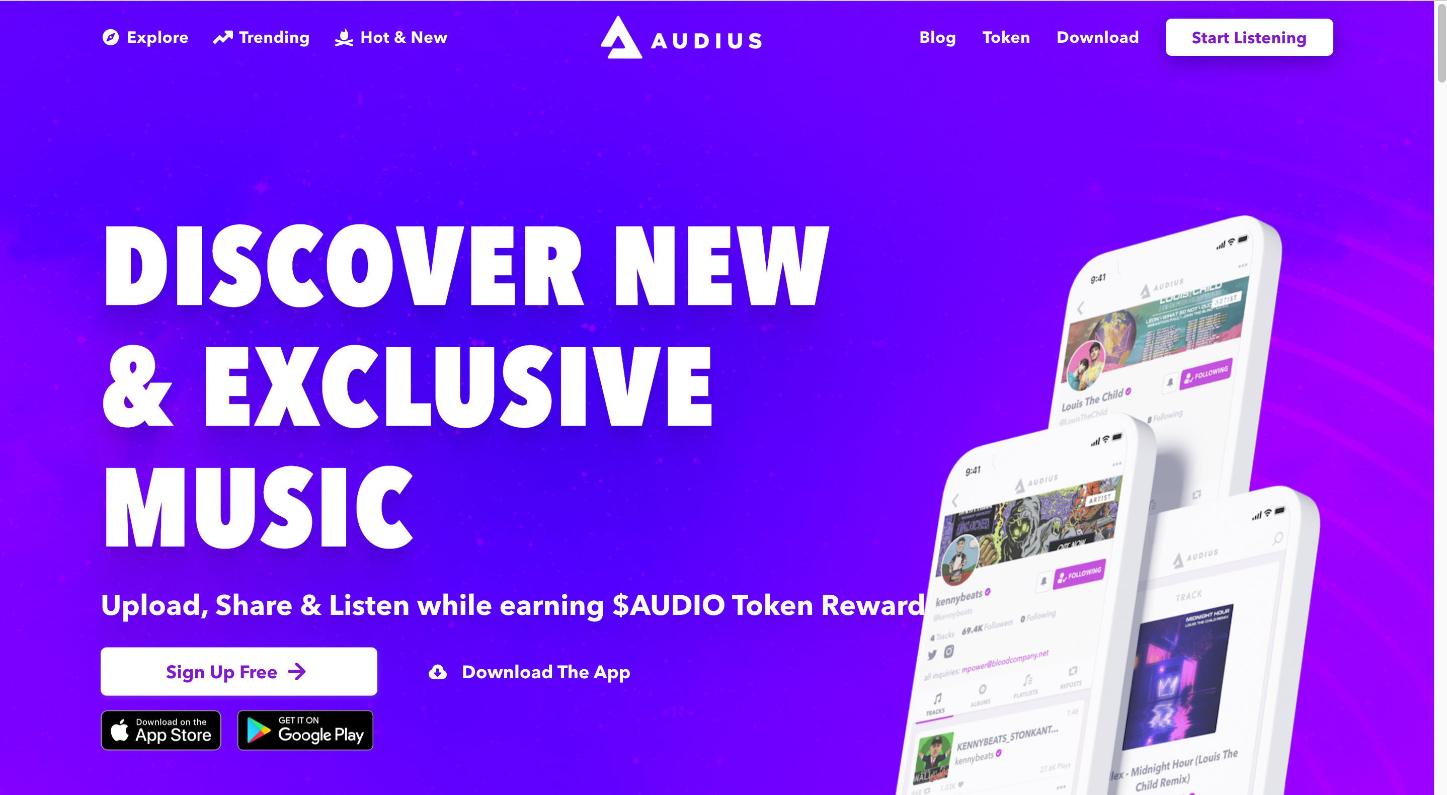 homepage of audius