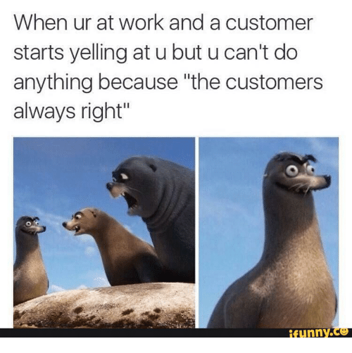 Meme of Gerald the Seal taking grief from other seals while remining collected. Text: When you're at work and a customer yells at you but you can't do anything because the "customer is always right"