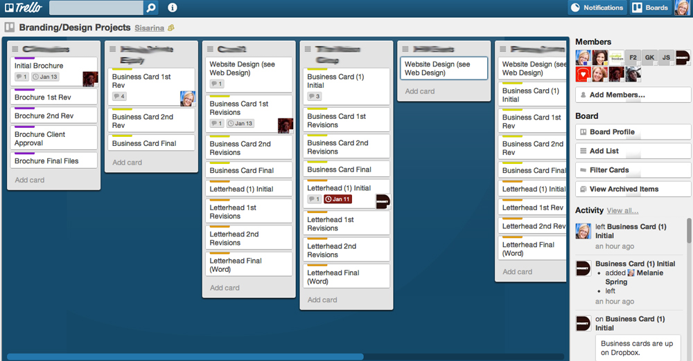 Design projects Trello project example screenshot