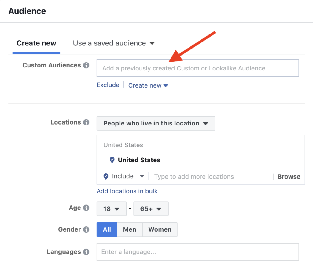Image result for create new audience facebook