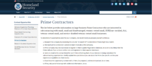 Homeland Security Prime Contractors - webpage screenshot