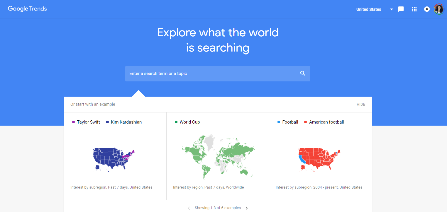 "Explore what the world is searching" Google Trends screenshot
