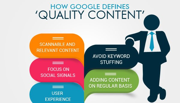 Man leaning on examples of how Google defines 'quality content