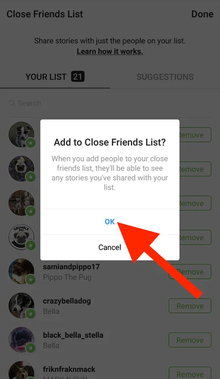 Add to Close Friends List in Instagram