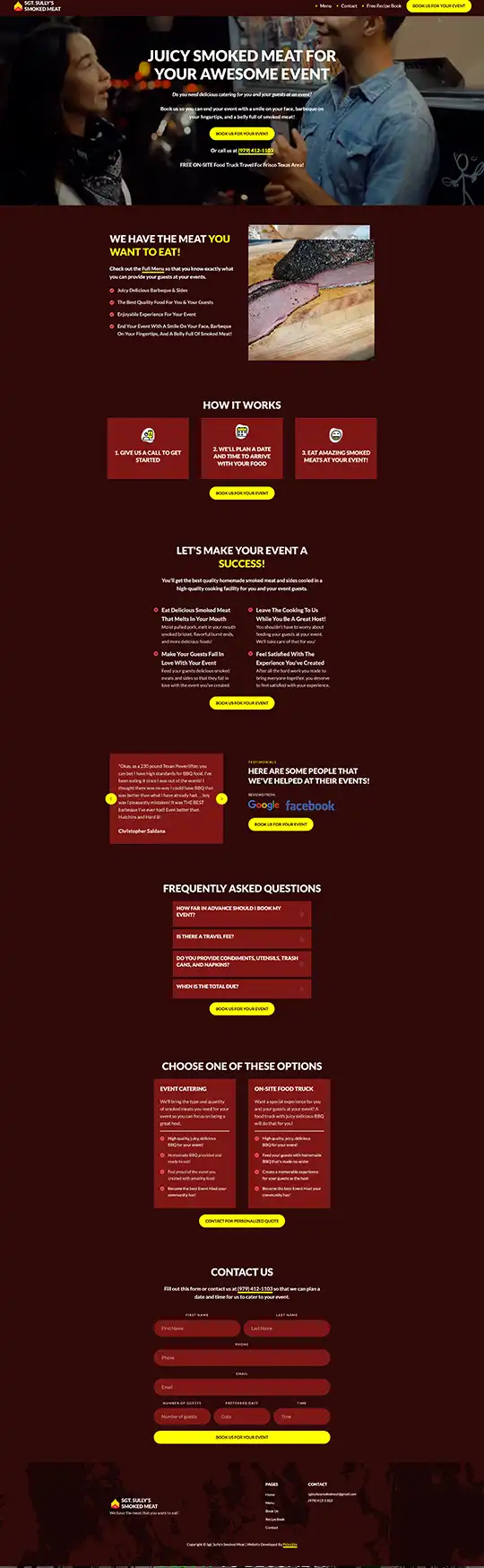 Landing page for food catering business