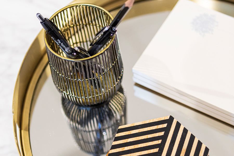 trinkets decorating a table