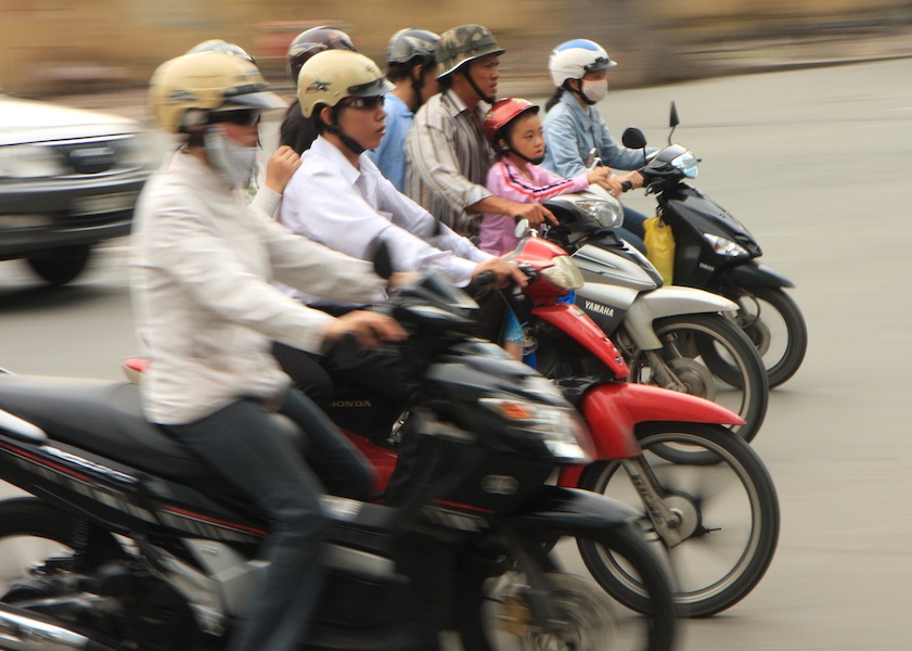 Sherry adopted the popular mode of transport in Vietnam, which is motorbikes