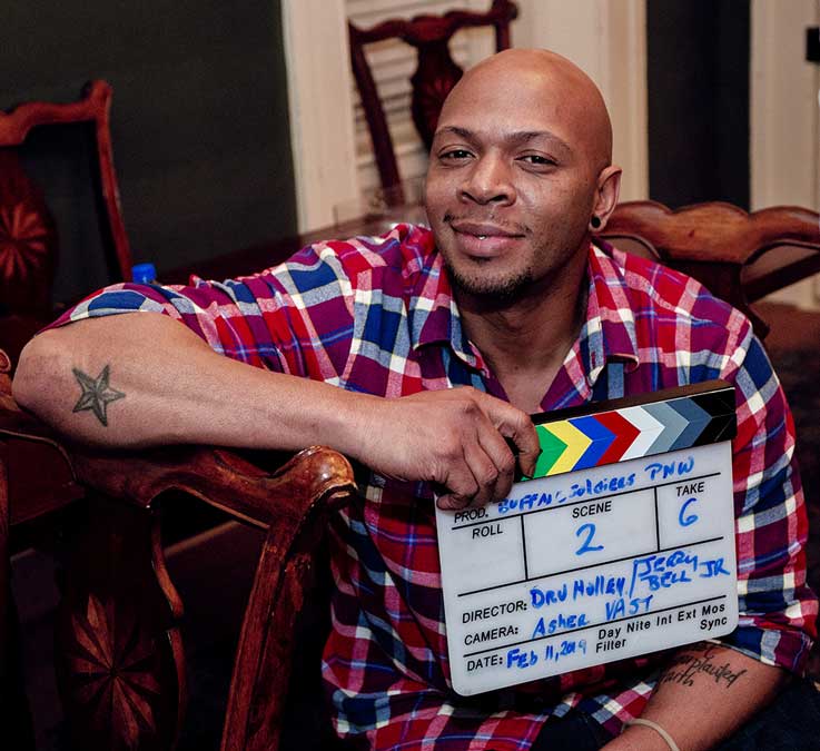 Dru Holley on set