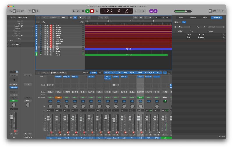 Logic Pro X ha armato e registrato il mixer e le viste di arrangiamento.