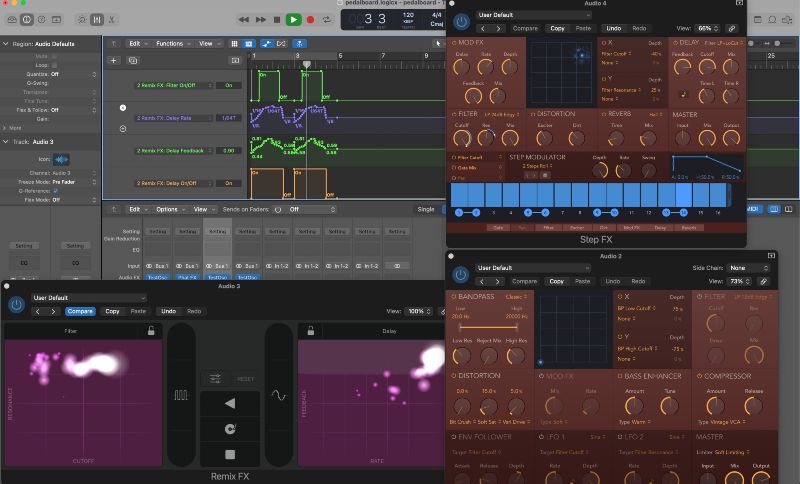 Logic Pro X e alcuni dei suoi più recenti plug-in multieffetto, Phat FX, Remix FX e Step FX.