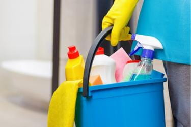 Cleaning products in a basket