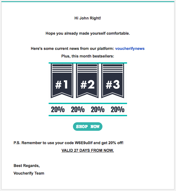 The first email coupon reminder sent after 2 days of not utilizing the code