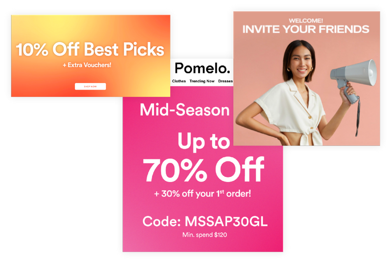 Illustration of three pomelo promotions