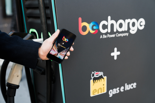 Illustration of Be Power app next to the charging station
