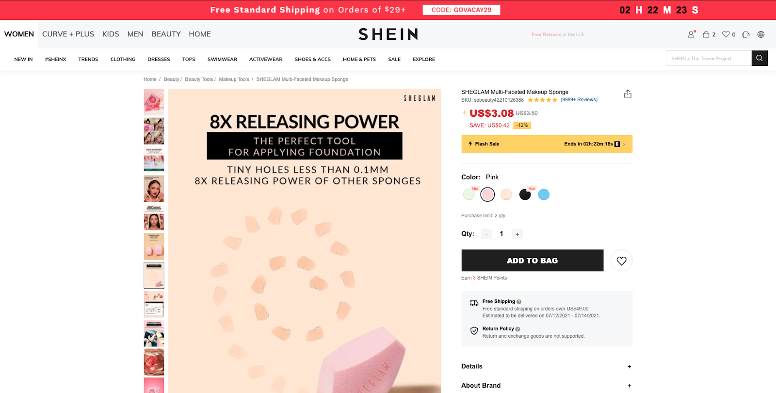 Shein Countdown on Product Page