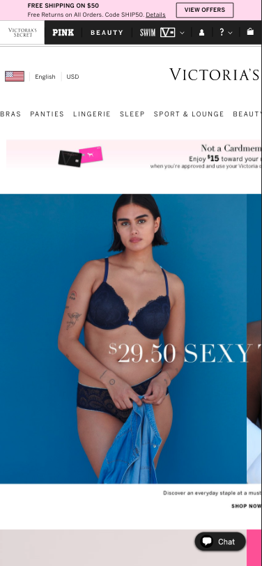 Victoria Secret mobile page