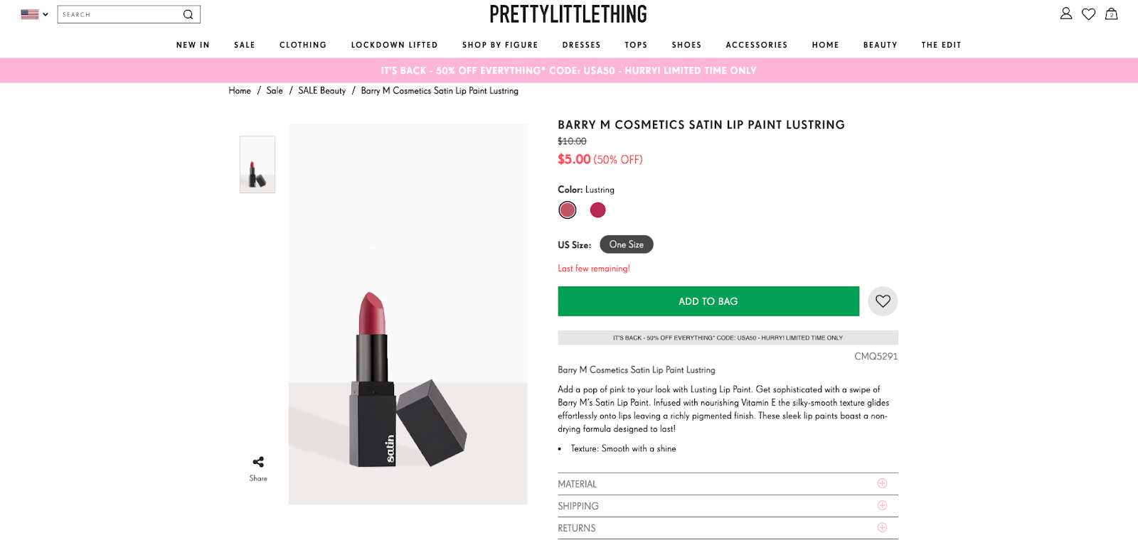 pretty little things promotion view on product page