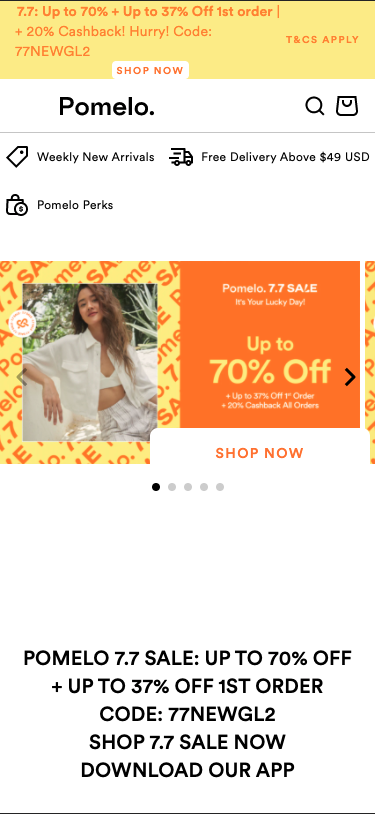 Pomelo web banner promotion on mobile