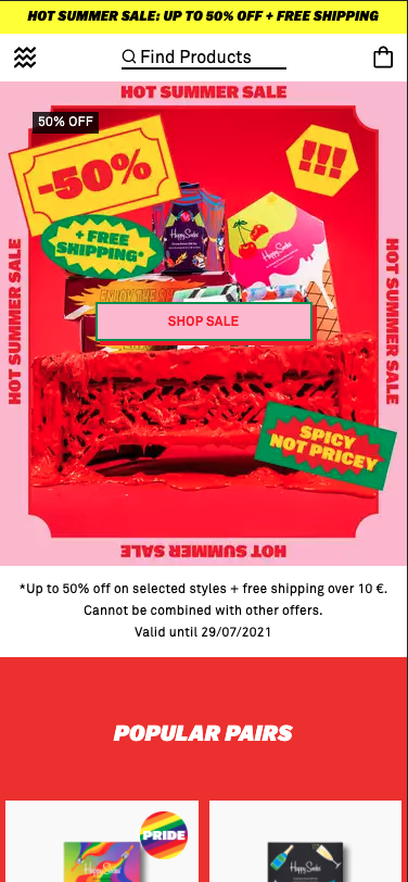 Happy socks promo banner mobile