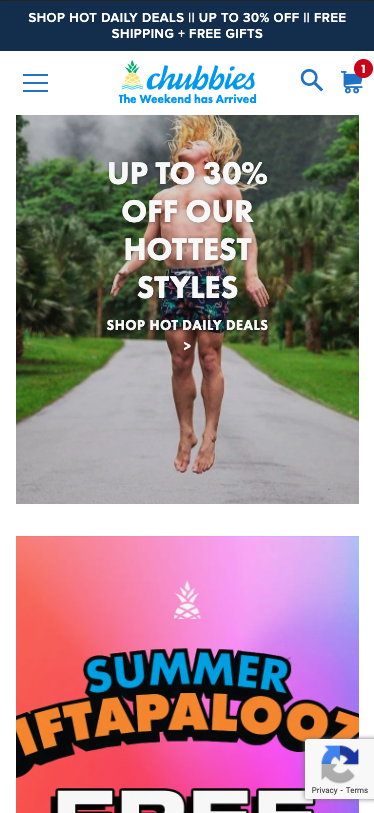 Chubbies mobile sale page