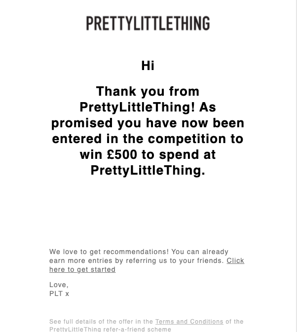 Pretty little thing referral email